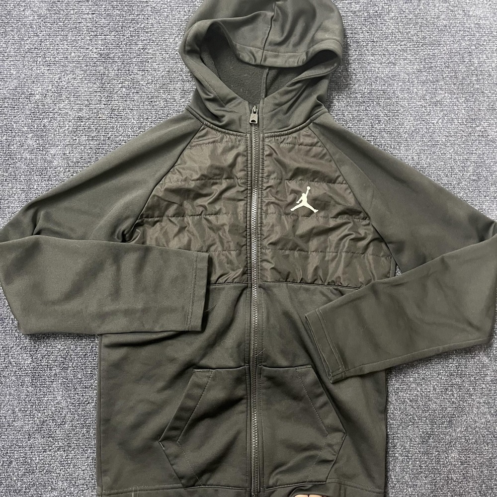 Jordan Boys Large Green Quilted Fleece Hooded Full Zip Jumpman Basketball Jacket